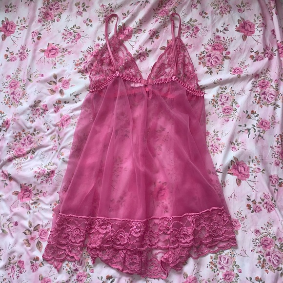 Pink lace lingerie chemise or slip shirt or dress - Picture 2 of 6